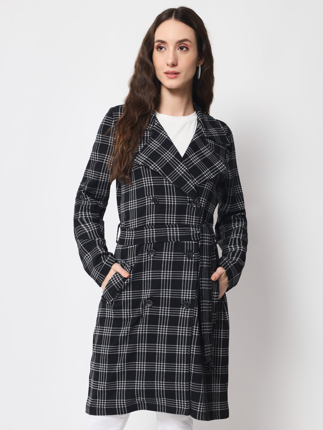 Women's Long Coat in Knitted Fabric Without Lining