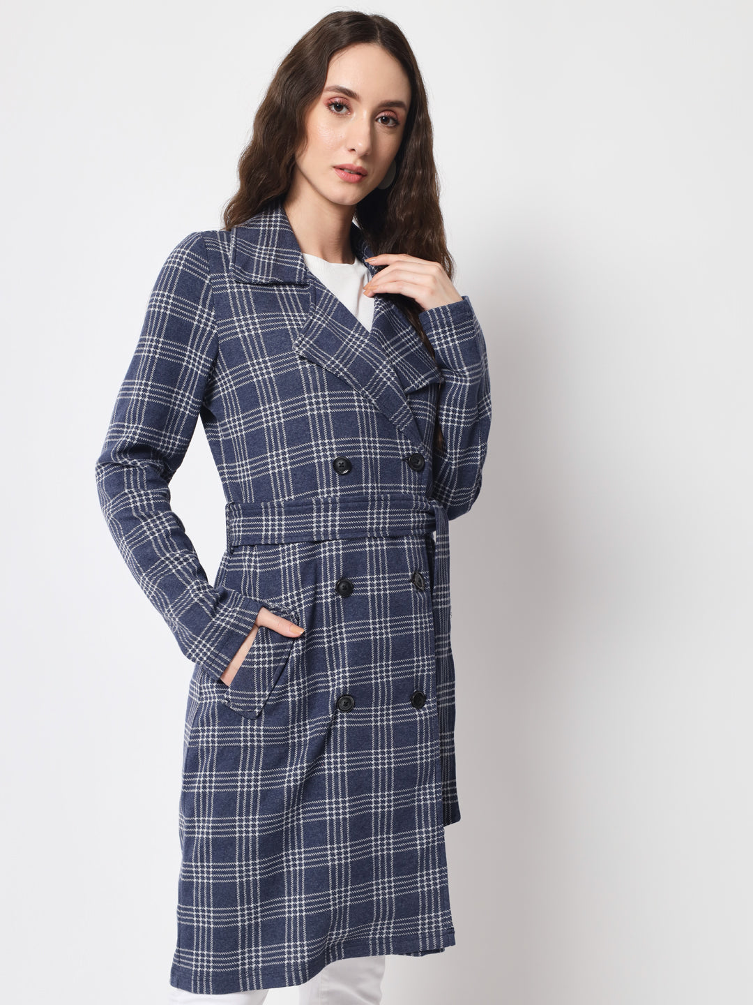 Women's Long Coat in Knitted Fabric Without Lining