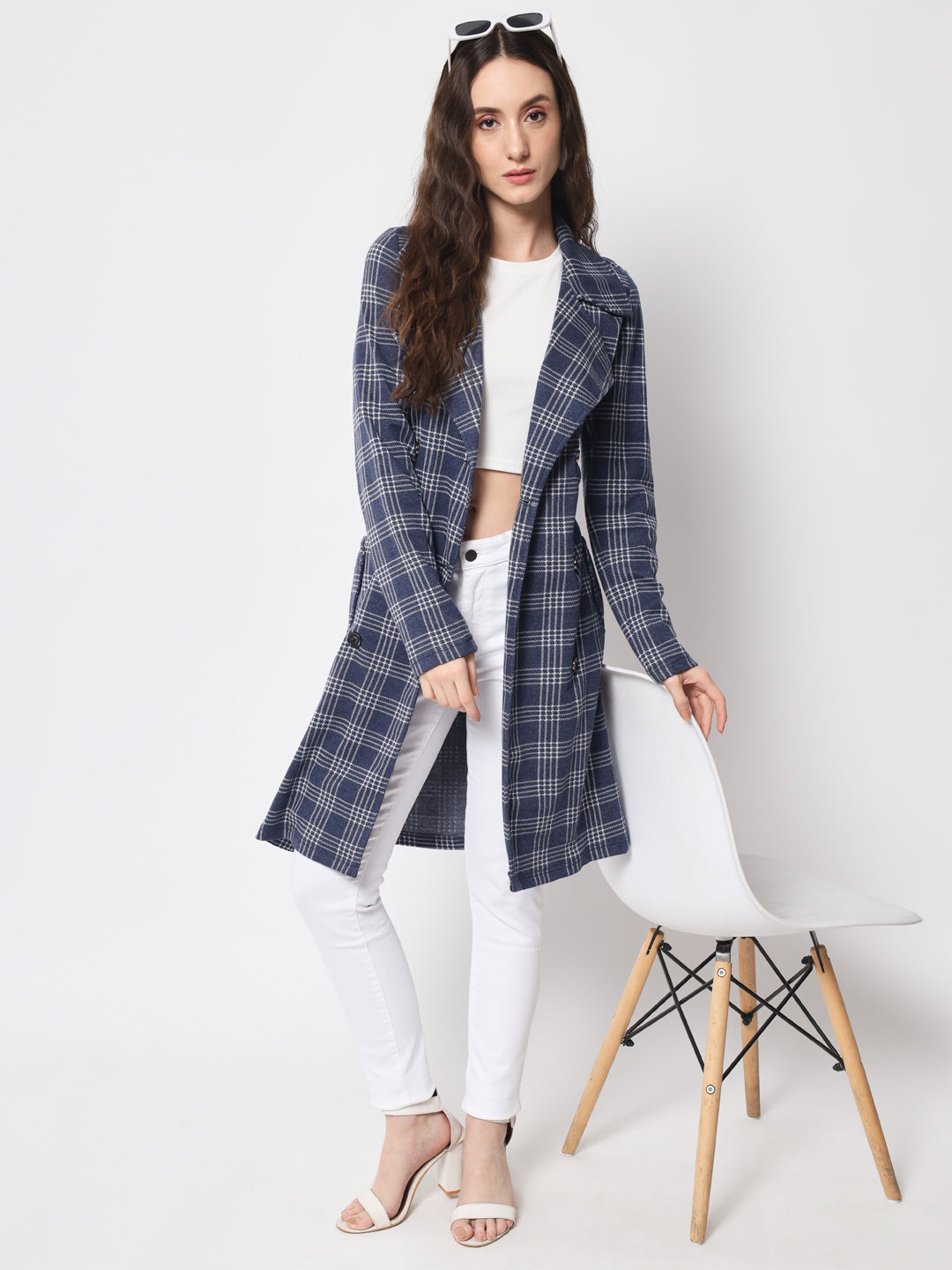Women's Long Coat in Knitted Fabric Without Lining