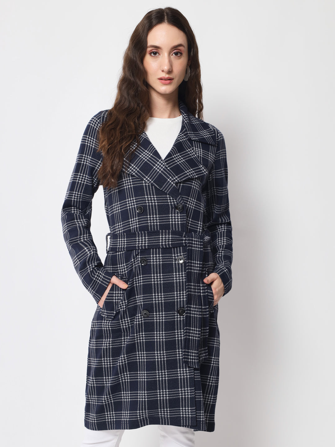 Women's Long Coat in Knitted Fabric Without Lining