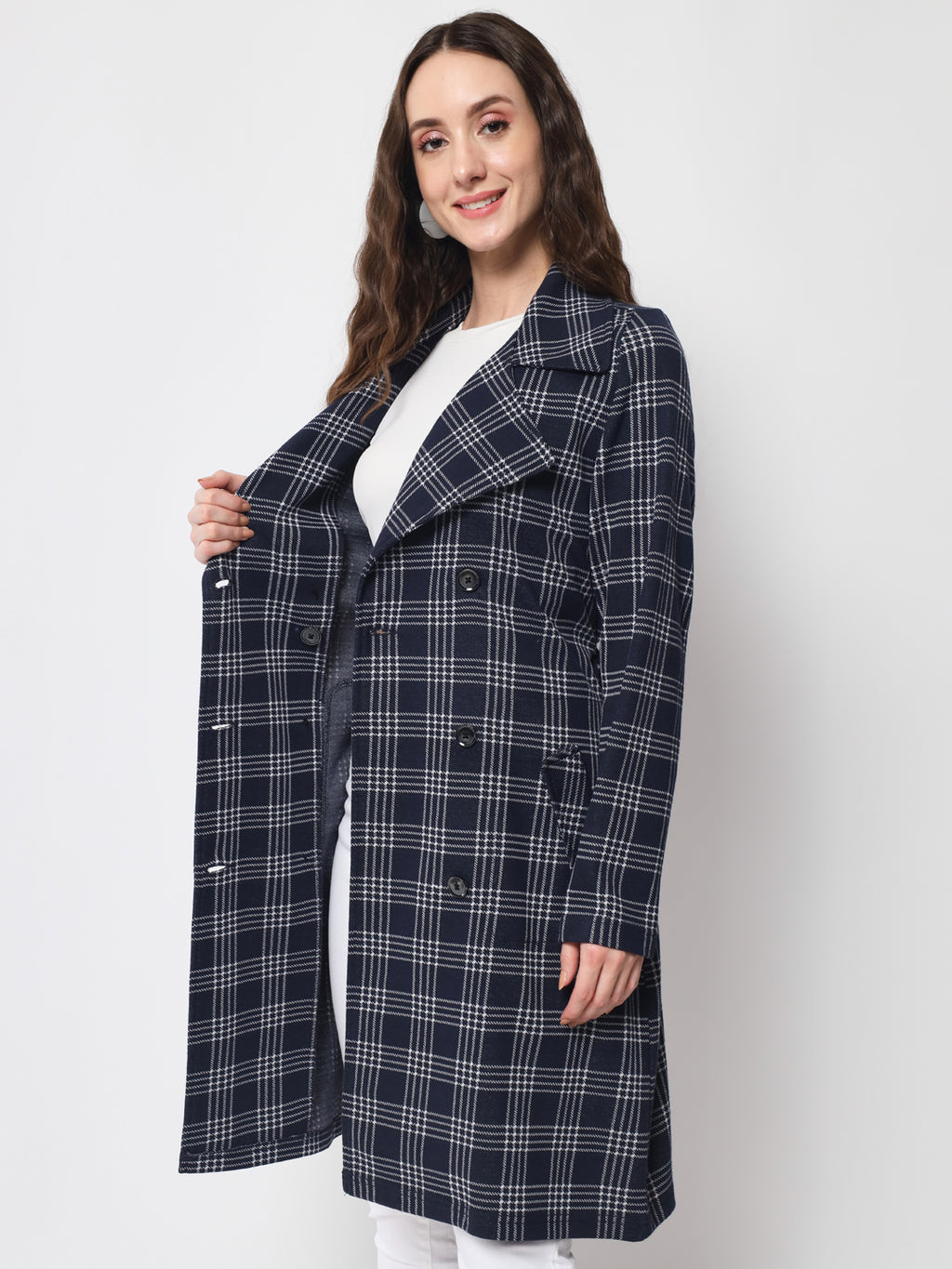 Women's Long Coat in Knitted Fabric Without Lining
