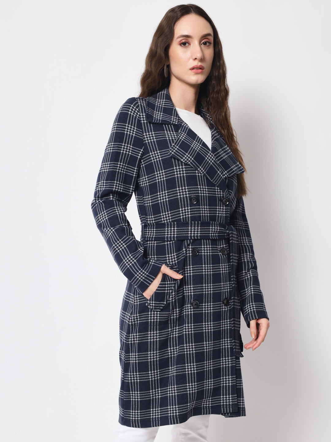 Women's Long Coat in Knitted Fabric Without Lining