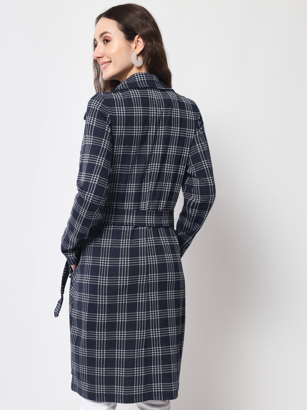 Women's Long Coat in Knitted Fabric Without Lining