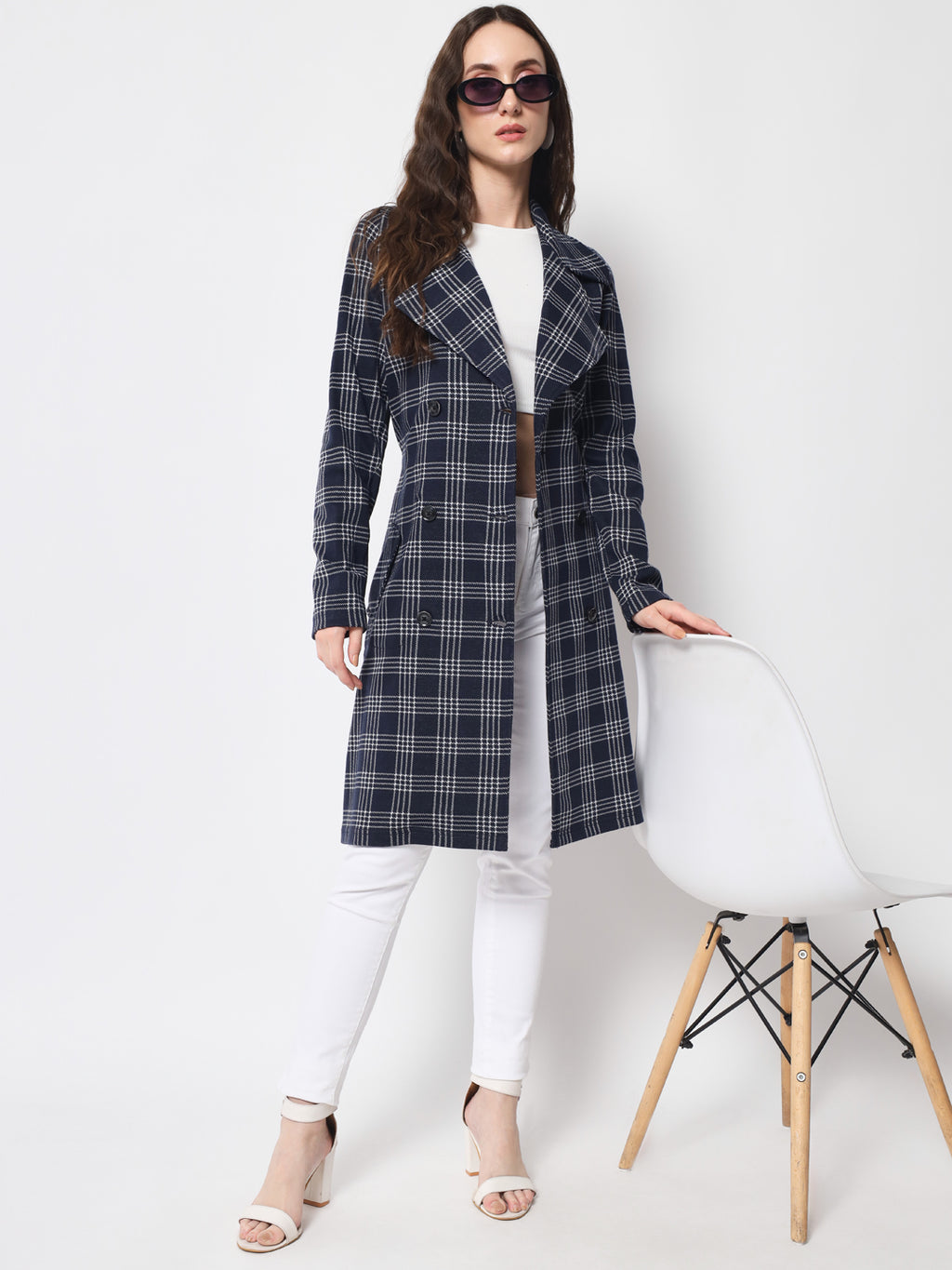 Women's Long Coat in Knitted Fabric Without Lining