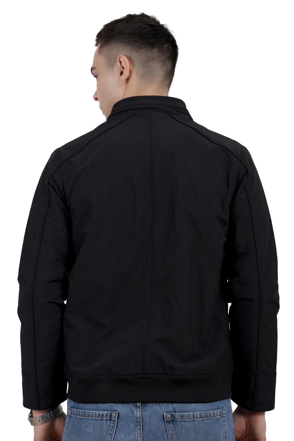 Men's Full Sleeve Biker Jacket in Satin Crush Fabric