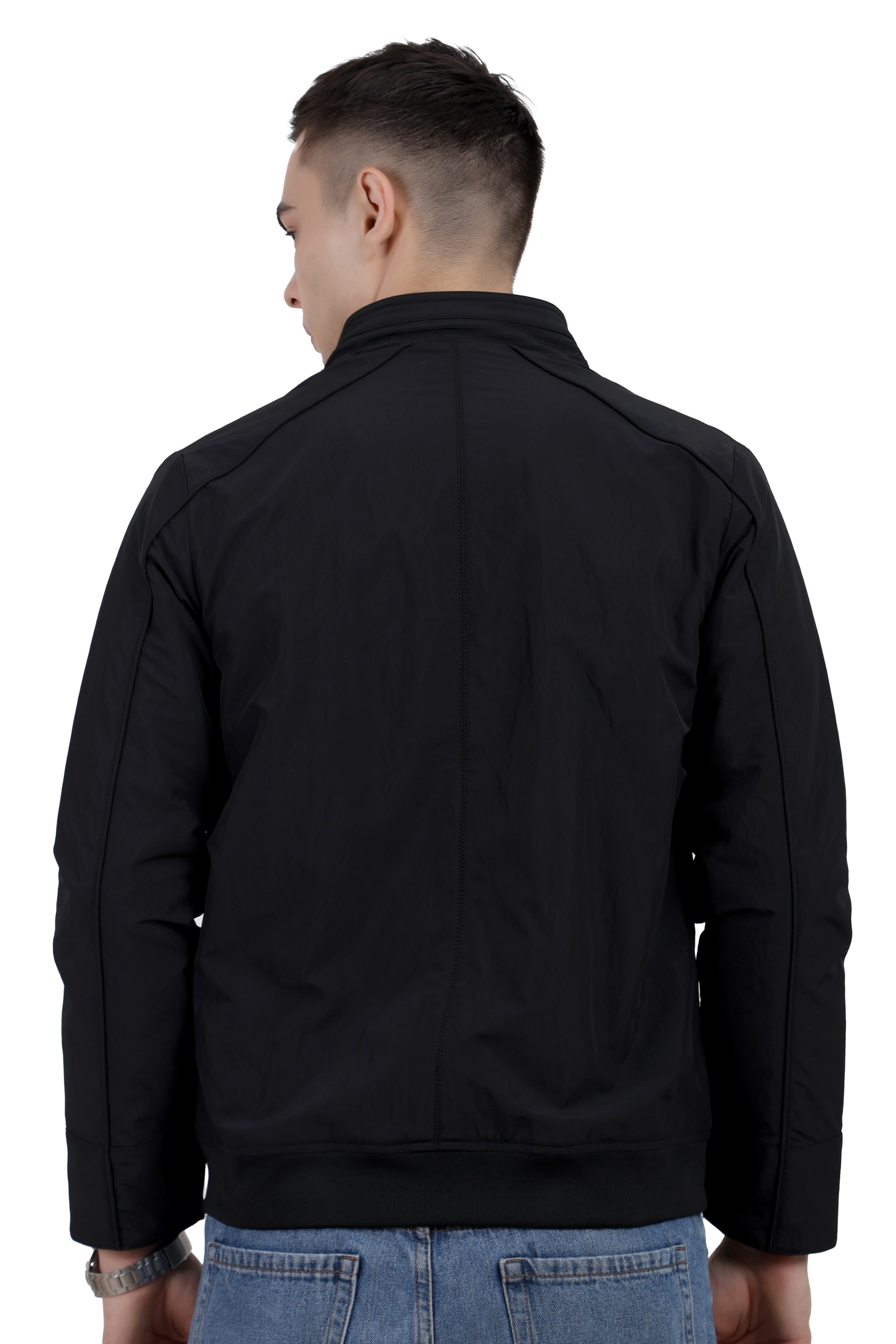 Men's Full Sleeve Biker Jacket in Satin Crush Fabric