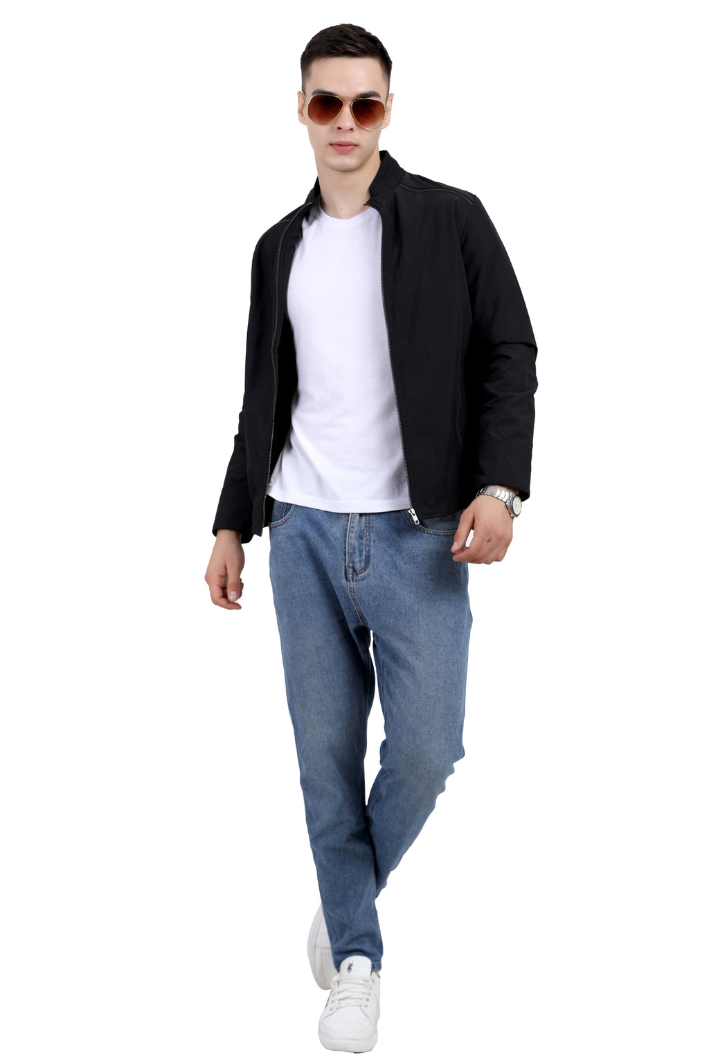Men's Full Sleeve Biker Jacket in Satin Crush Fabric