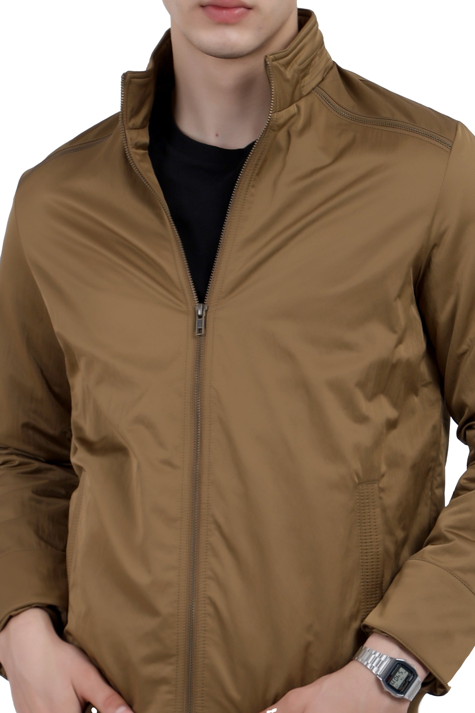 Men's Full Sleeve Biker Jacket in Satin Crush Fabric