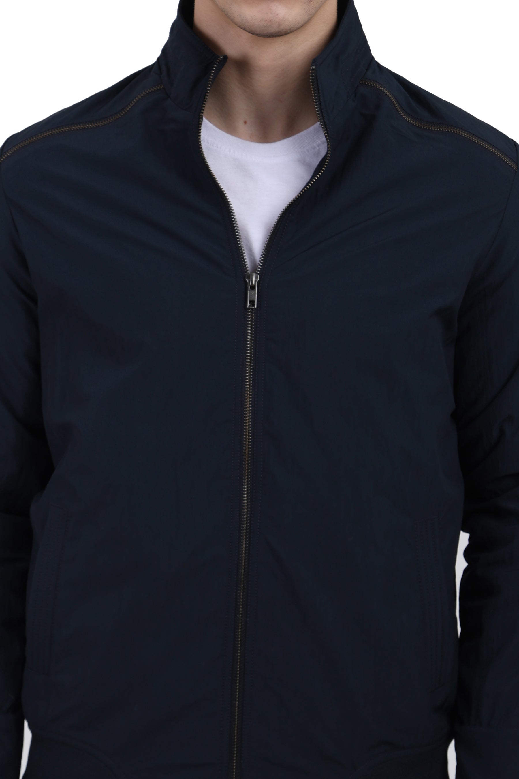 Men's Full Sleeve Biker Jacket in Satin Crush Fabric