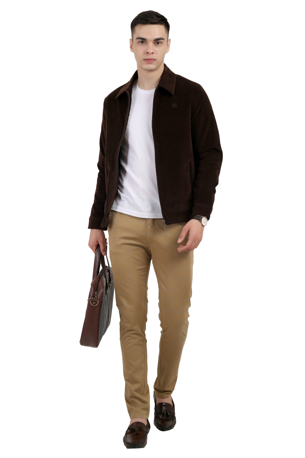Men's Full Sleeve Quilted Jacket in Corduroy Fabric
