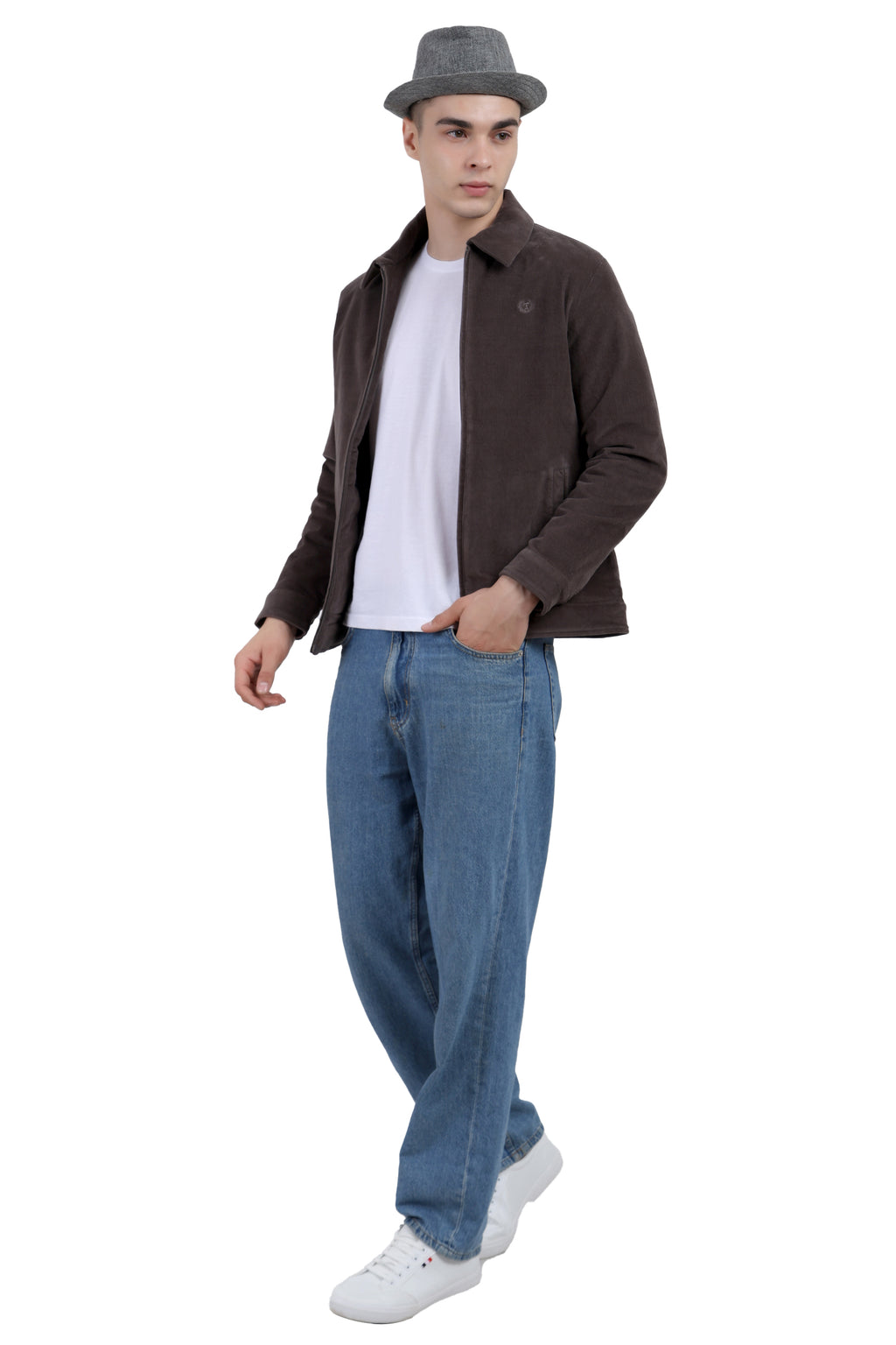 Men's Full Sleeve Quilted Jacket in Corduroy Fabric