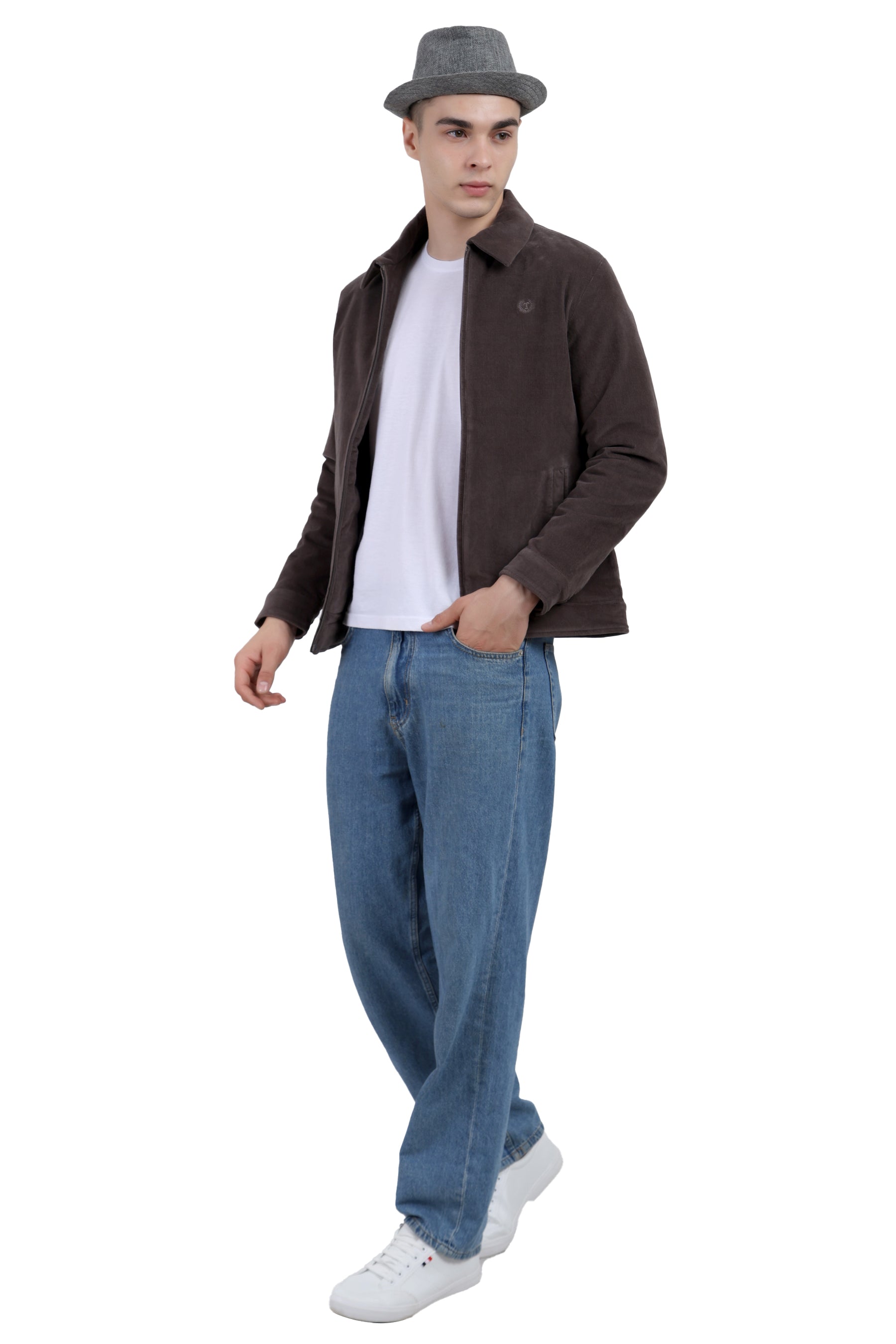 Men's Full Sleeve Quilted Jacket in Corduroy Fabric