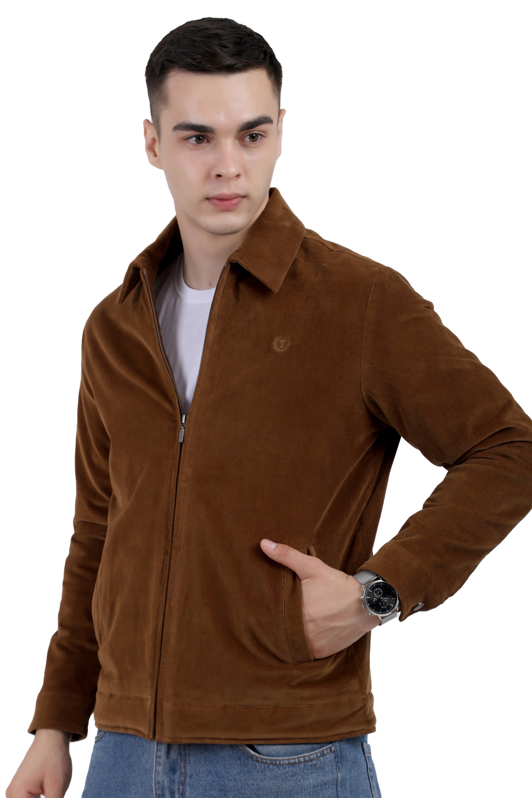 Men's Full Sleeve Quilted Jacket in Corduroy Fabric
