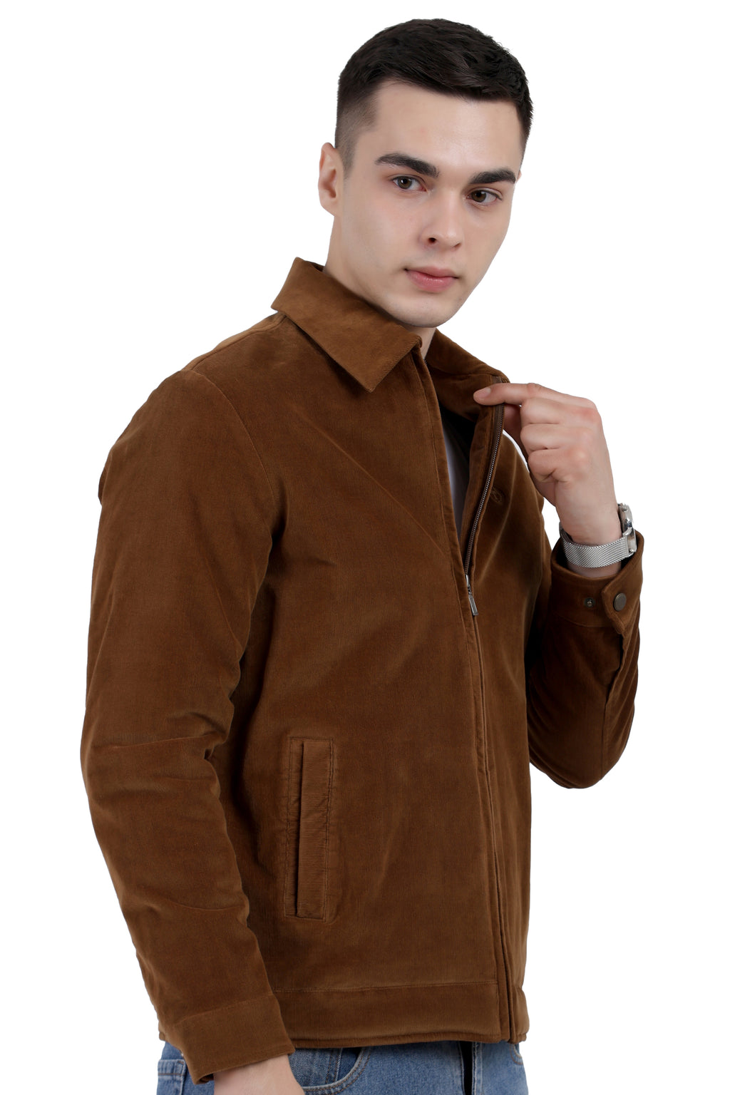 Men's Full Sleeve Quilted Jacket in Corduroy Fabric