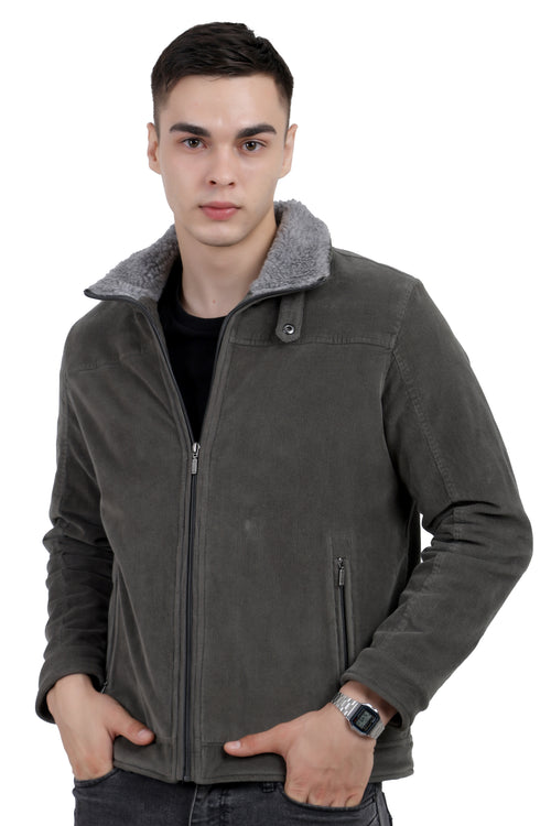 Men's Quilted Jacket in Corduroy Fabric with Sherpa Lining