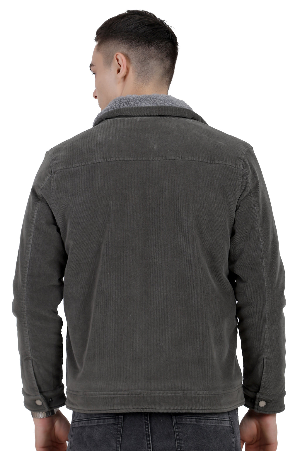 Men's Quilted Jacket in Corduroy Fabric with Sherpa Lining