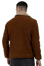 Men's Quilted Jacket in Corduroy Fabric with Sherpa Lining