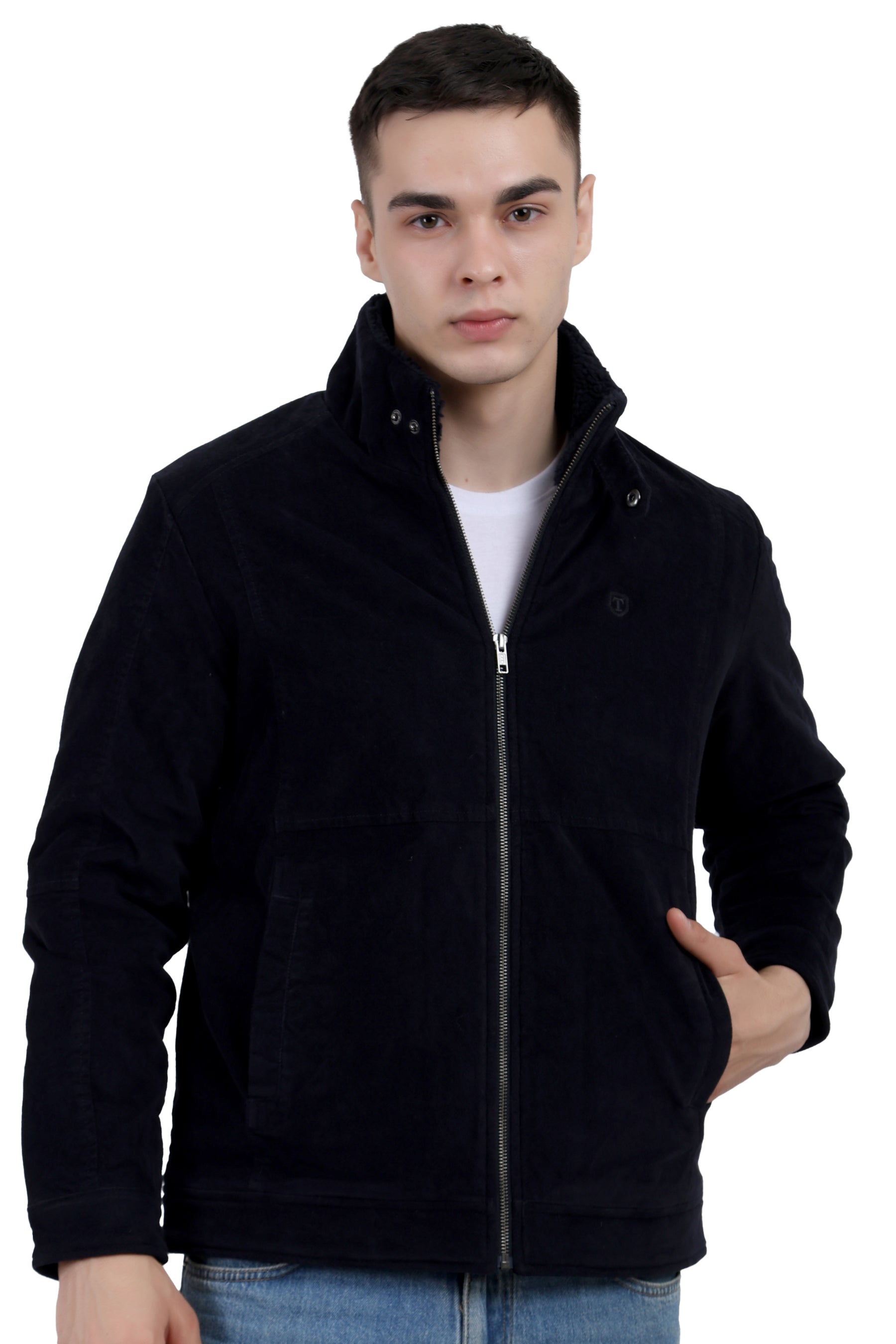 Quilted Jacket in Corduroy Fabric with Sherpa Lining