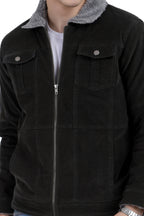Men's Quilted Jacket in Washed Dobby Cotton Corduroy Fabric