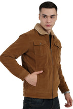 Men's Quilted Jacket in Washed Dobby Cotton Corduroy Fabric