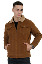 Men's Quilted Jacket in Washed Dobby Cotton Corduroy Fabric
