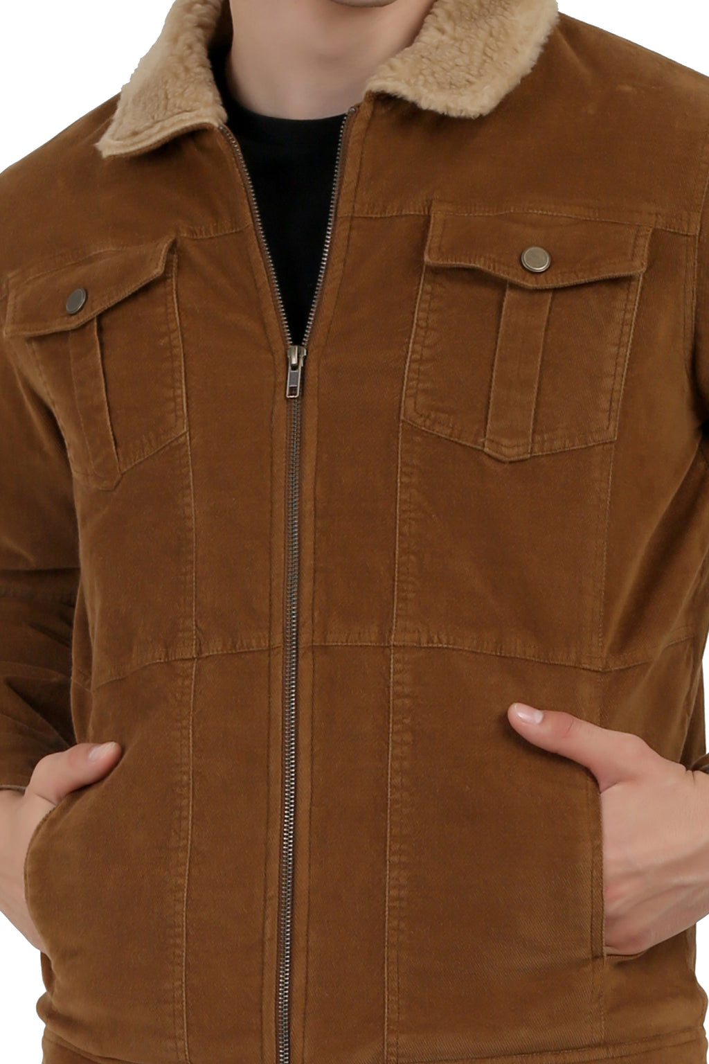 Men's Quilted Jacket in Washed Dobby Cotton Corduroy Fabric
