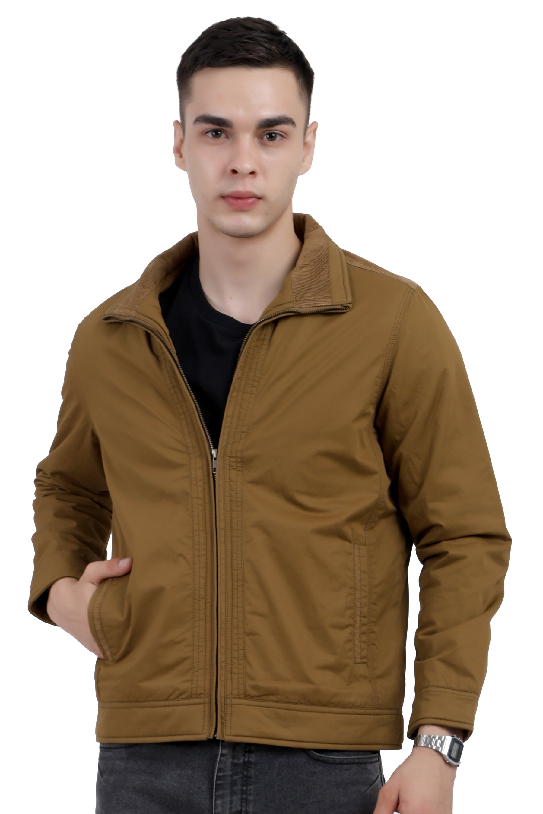 Men's Washed Cotton Jacket with Sherpa Lining