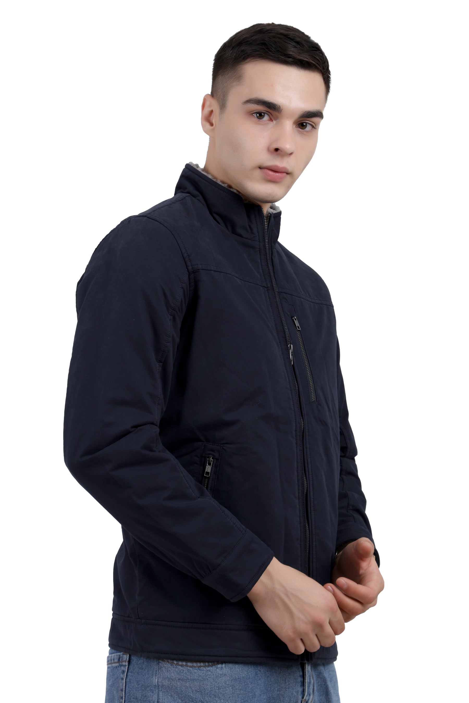 Men's Washed Peached Cotton Jacket with Sherpa Lining