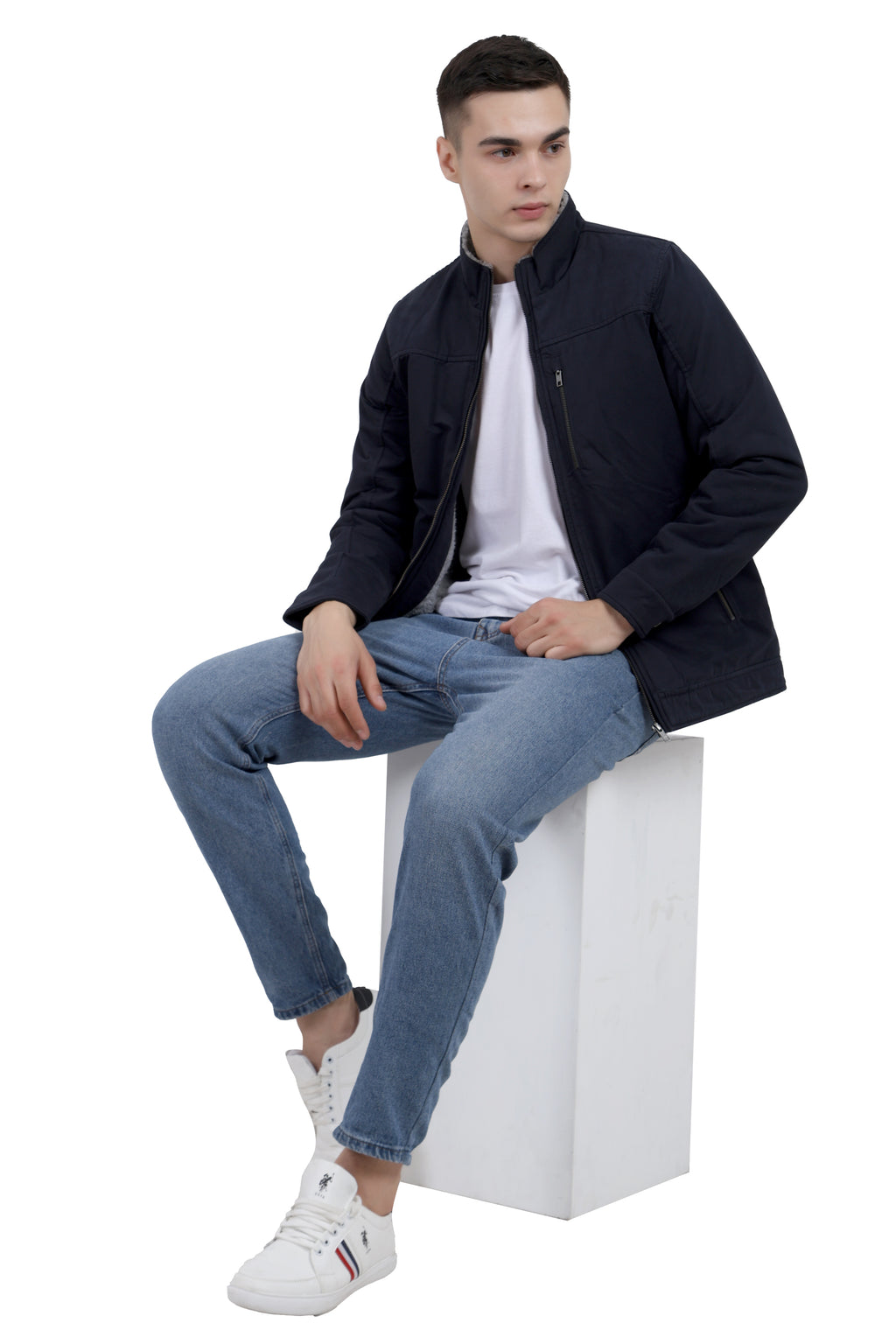 Men's Washed Peached Cotton Jacket with Sherpa Lining