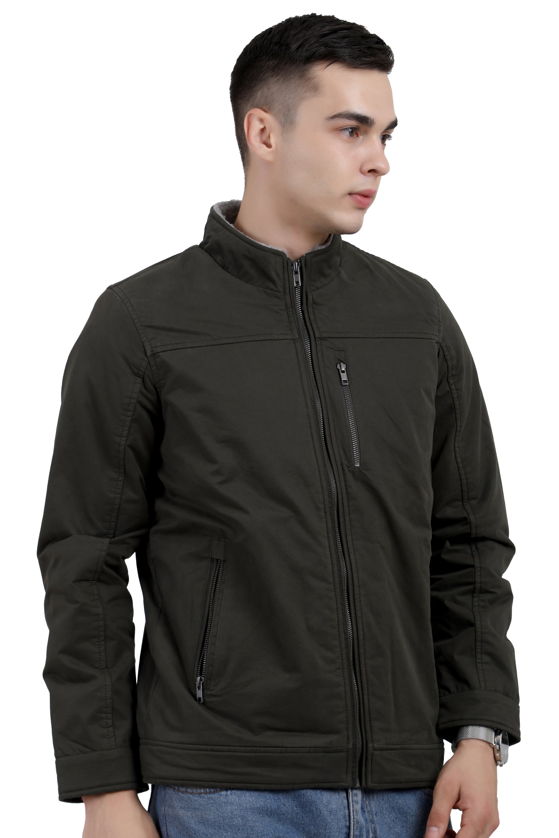 Men's Washed Peached Cotton Jacket with Sherpa Lining
