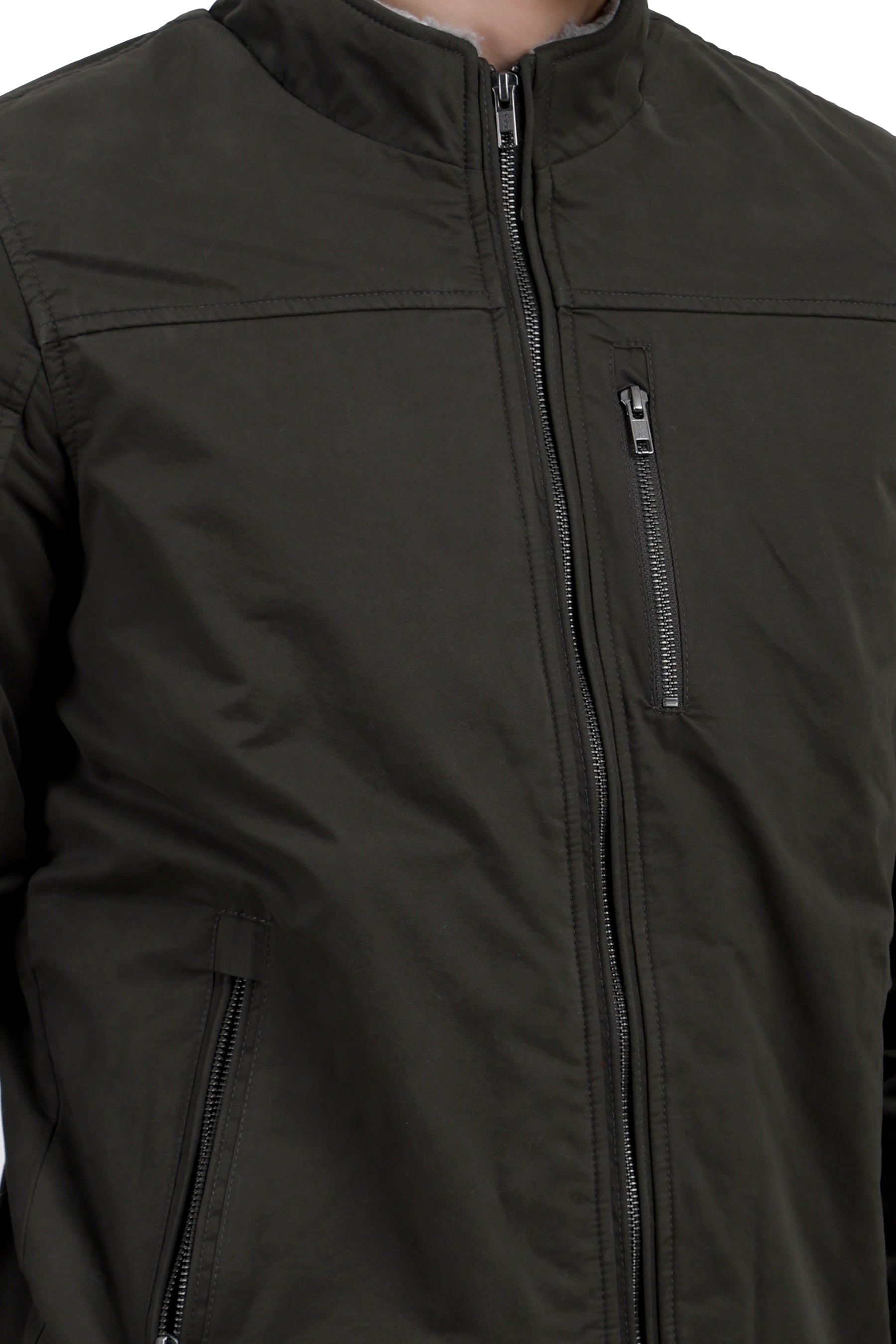 Men's Washed Peached Cotton Jacket with Sherpa Lining