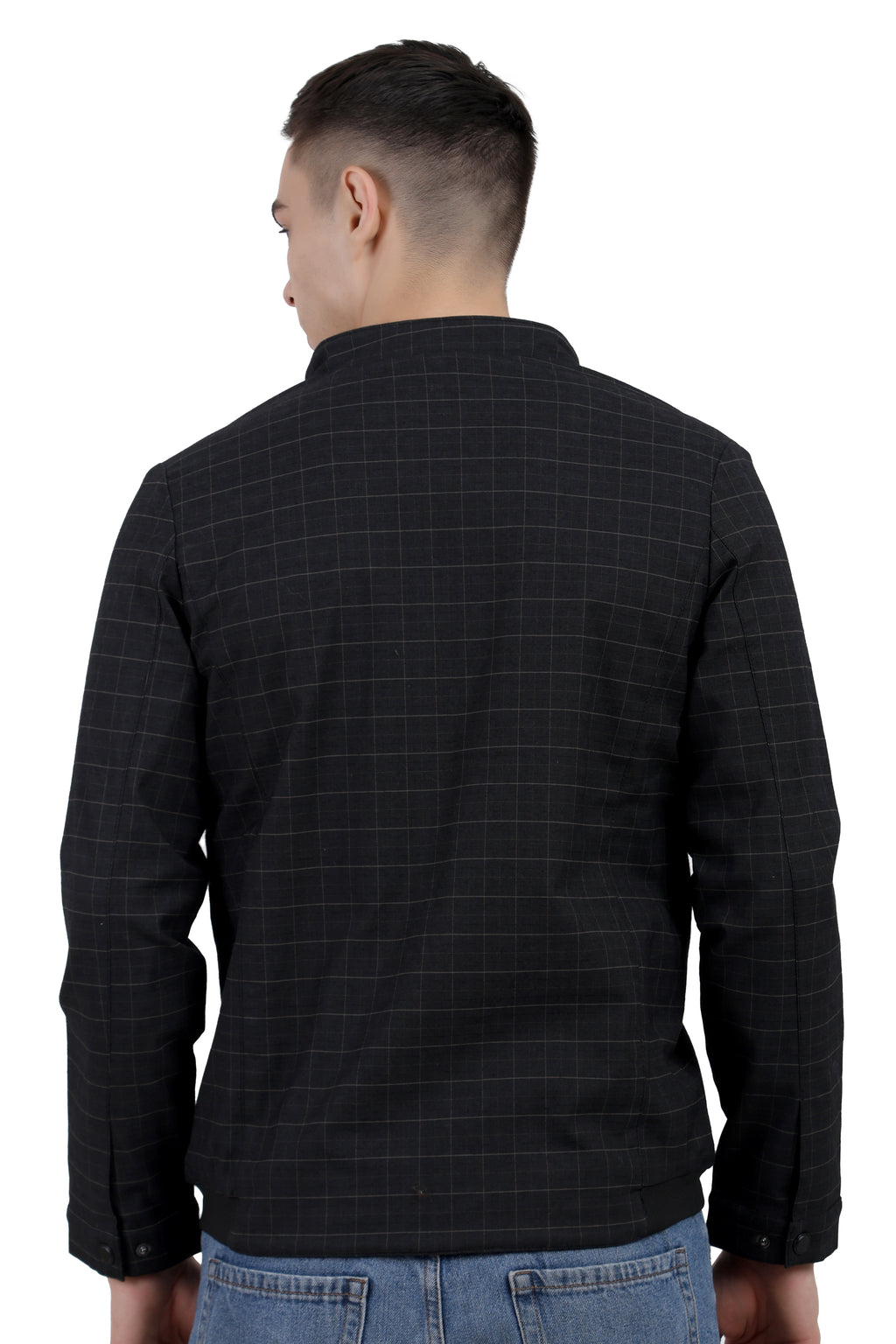 Men's Washed Cotton Check Jacket with Polar Fleece Lining