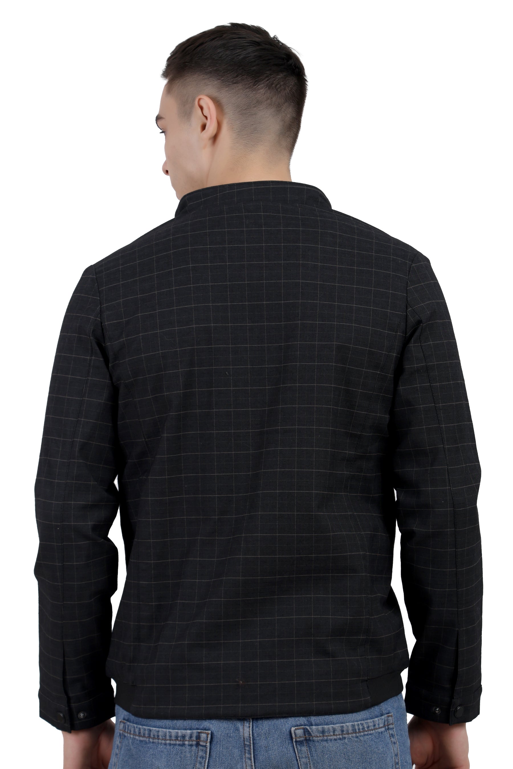 Men's Washed Cotton Check Jacket with Polar Fleece Lining