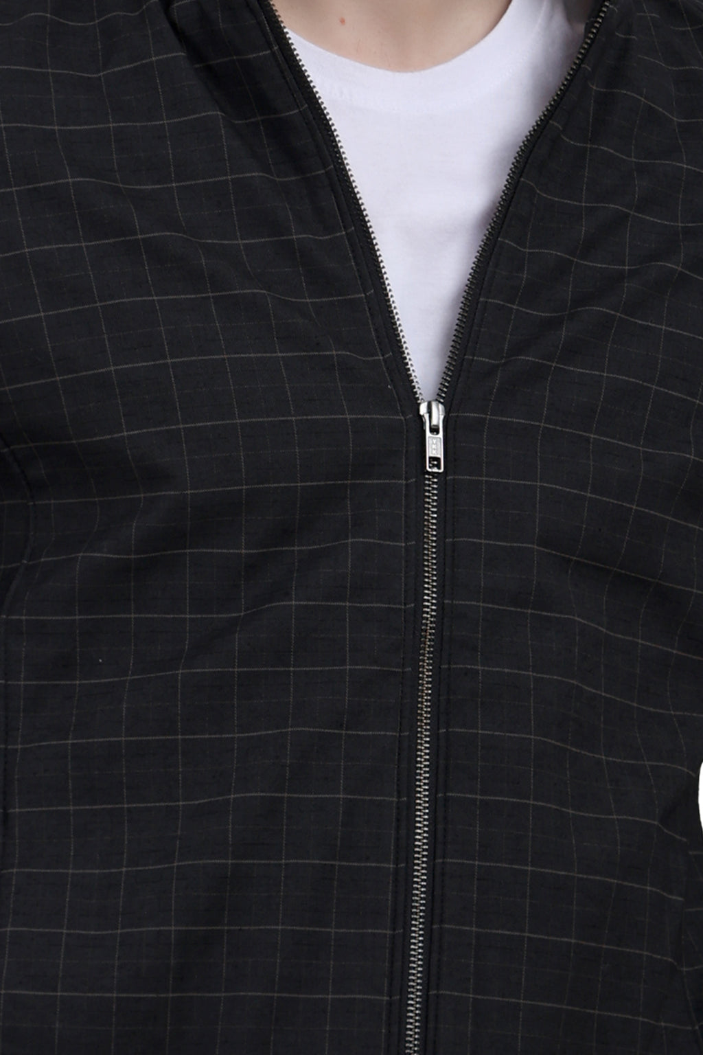 Men's Washed Cotton Check Jacket with Polar Fleece Lining