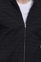 Men's Washed Cotton Check Jacket with Polar Fleece Lining