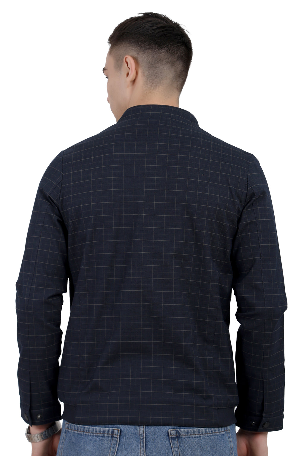 Men's Washed Cotton Check Jacket with Polar Fleece Lining