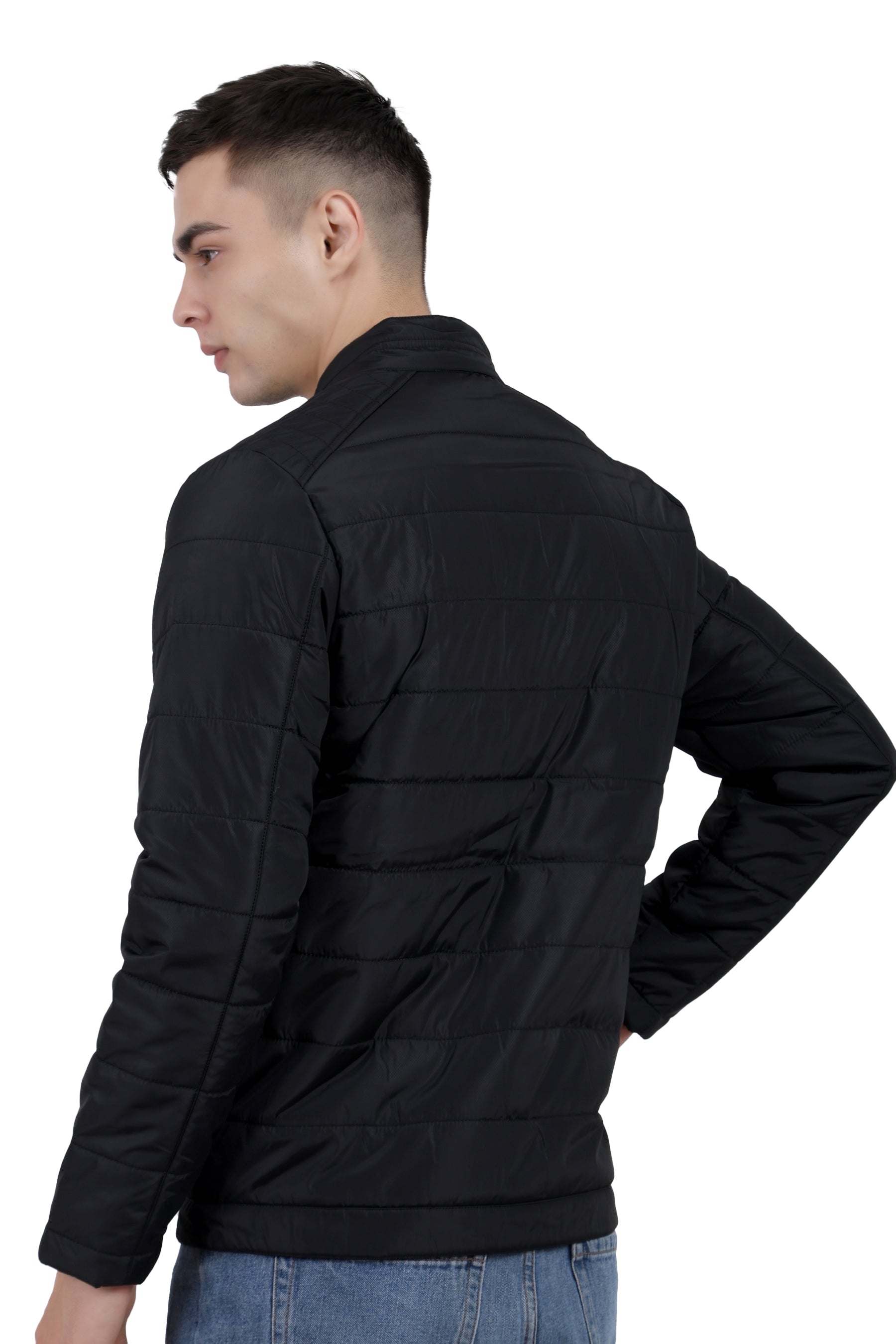 Quilted Biker Jacket in Poly Dobby Fabric