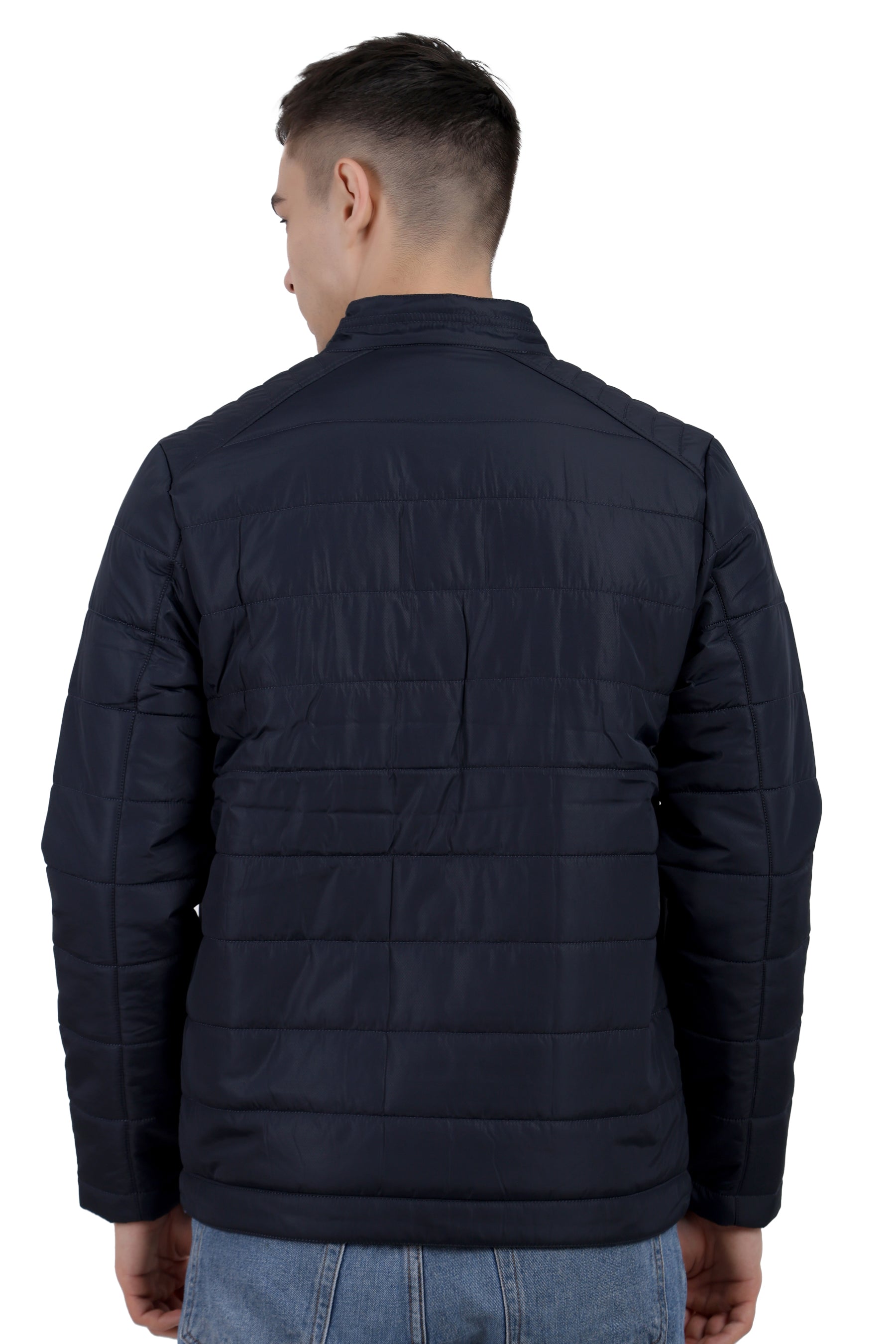 Quilted Biker Jacket in Poly Dobby Fabric