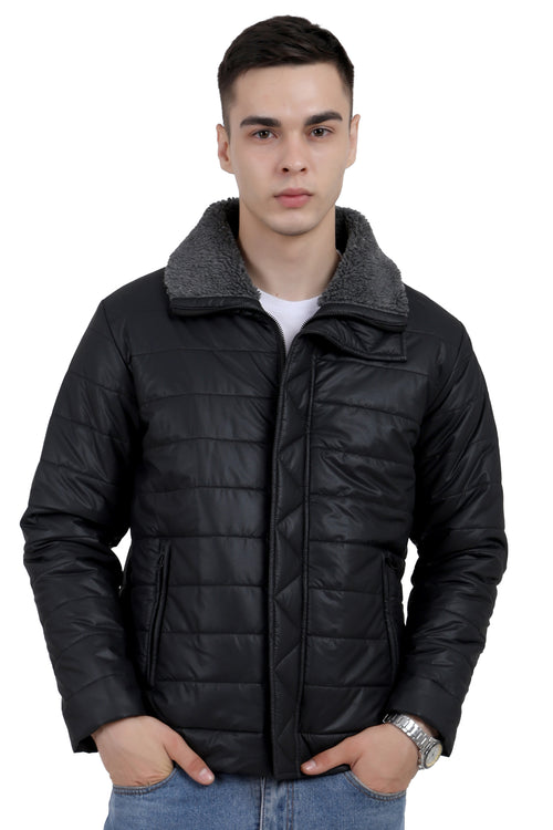 Men's Puffer Jacket in Textured Skin PU Fabric