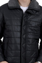 Men's Puffer Jacket in Textured Skin PU Fabric