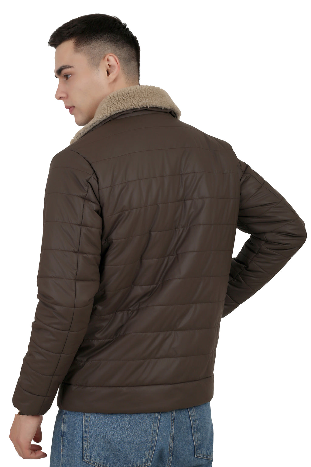 Men's Puffer Jacket in Textured Skin PU Fabric