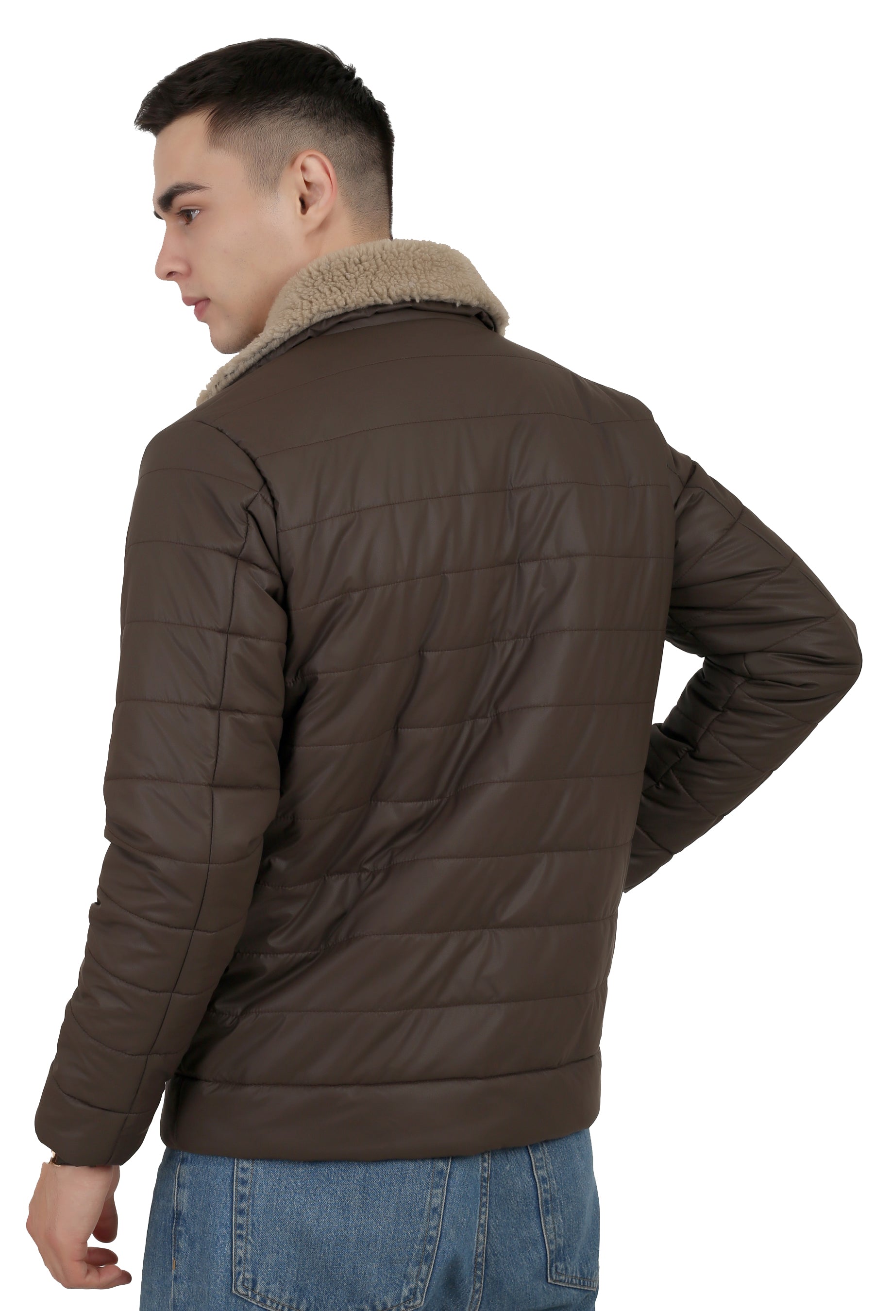 Men's Puffer Jacket in Textured Skin PU Fabric