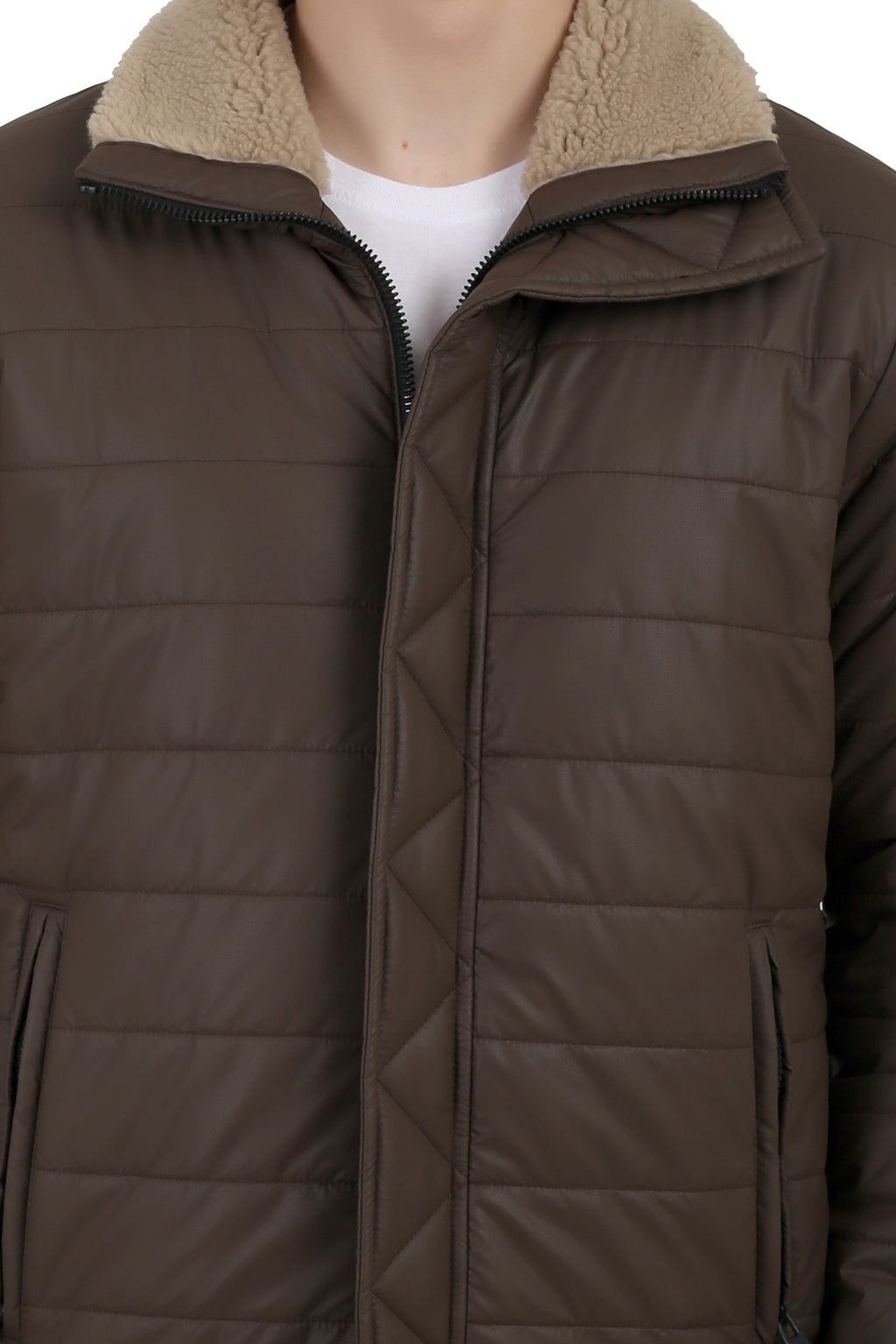 Men's Puffer Jacket in Textured Skin PU Fabric