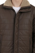 Men's Puffer Jacket in Textured Skin PU Fabric