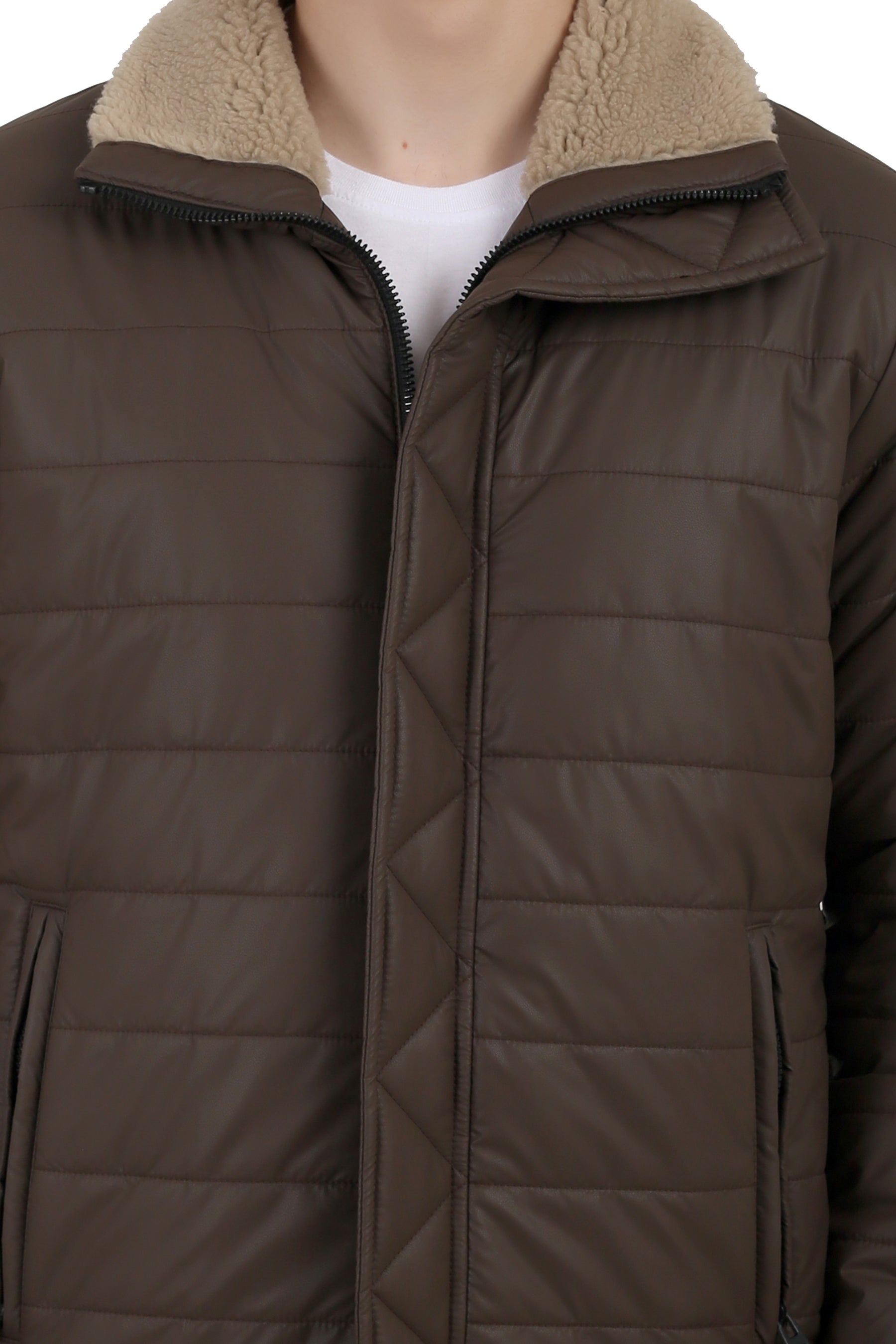 Men's Puffer Jacket in Textured Skin PU Fabric