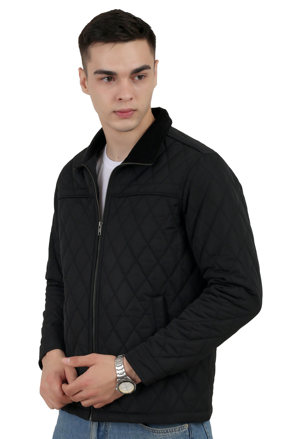 Quilted Memory Jacket With Corduroy Collar