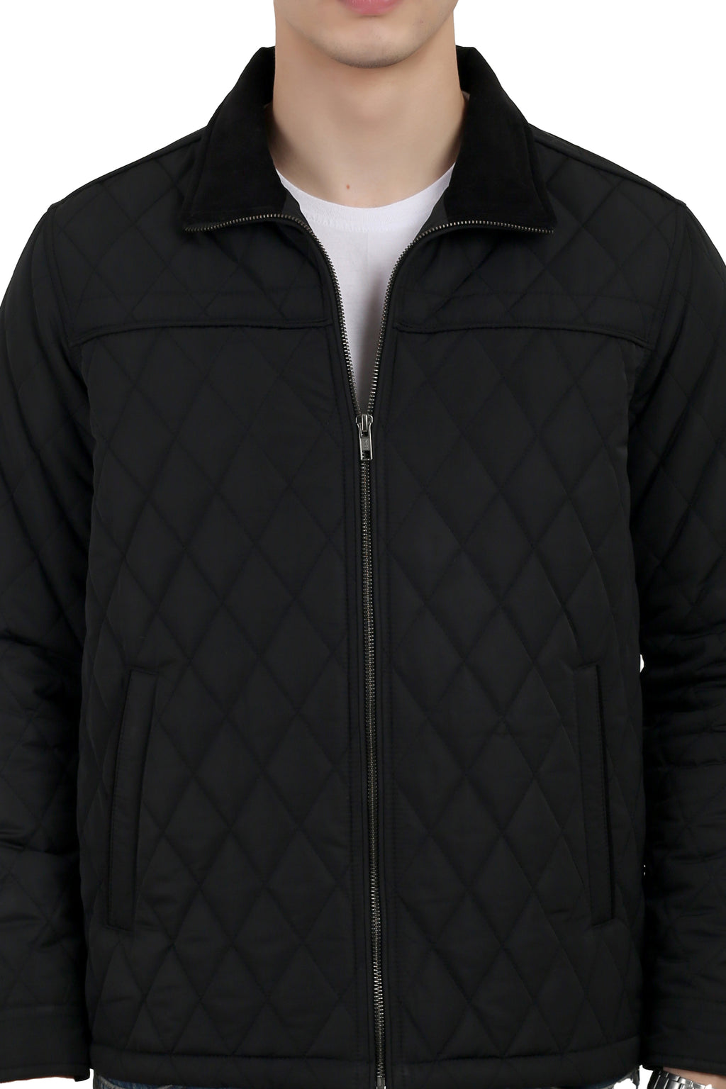 Quilted Memory Jacket With Corduroy Collar