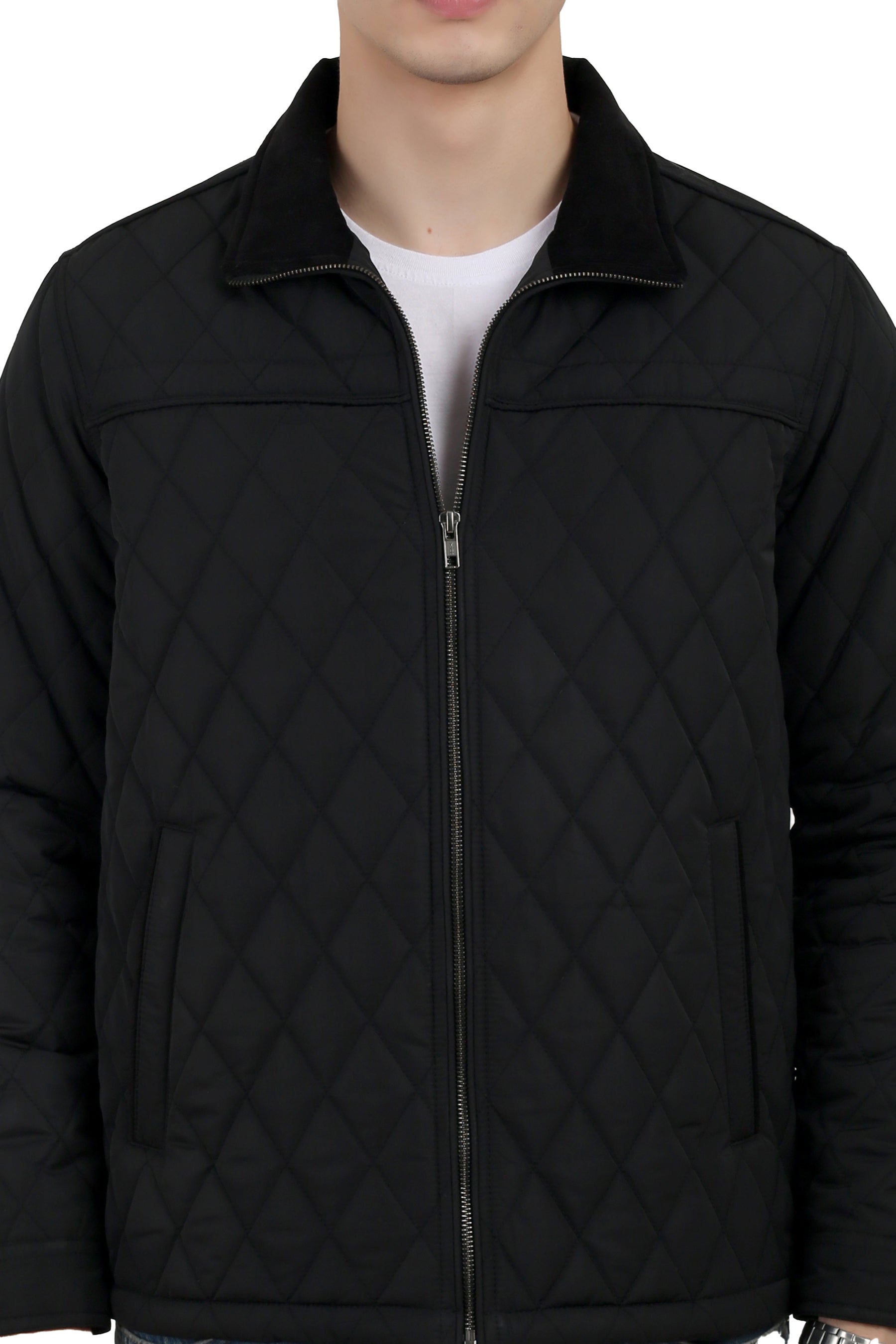 Quilted Memory Jacket With Corduroy Collar