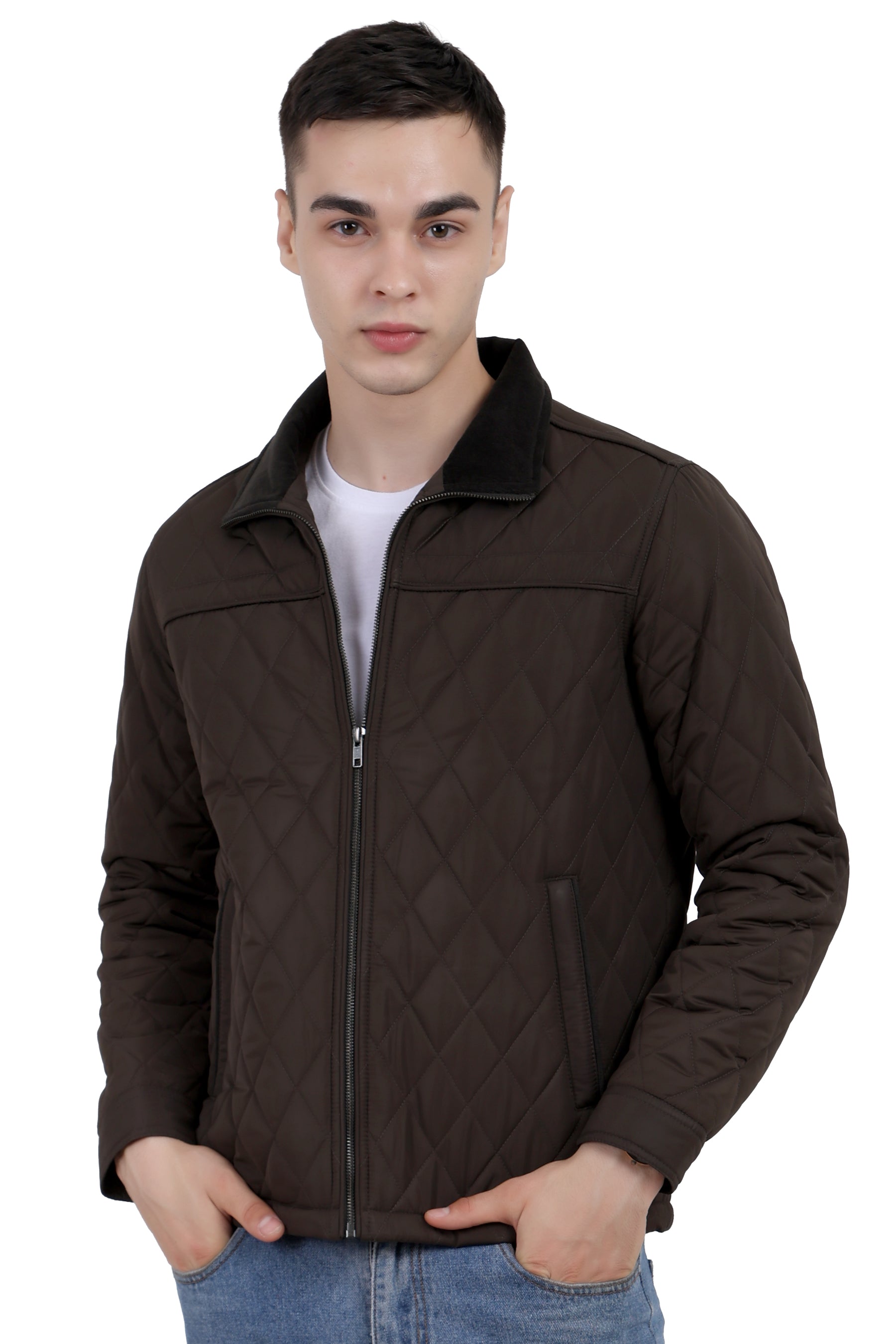 Quilted Memory Jacket With Corduroy Collar