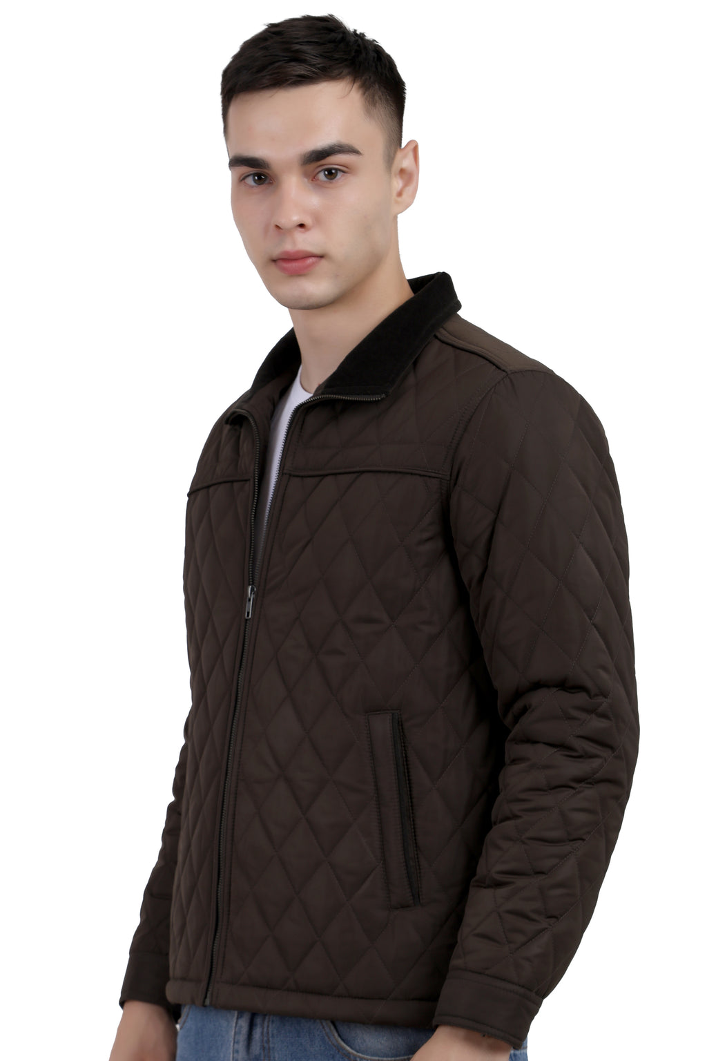 Quilted Memory Jacket With Corduroy Collar